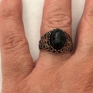 Unisex 925 Sterling silver ring black stone